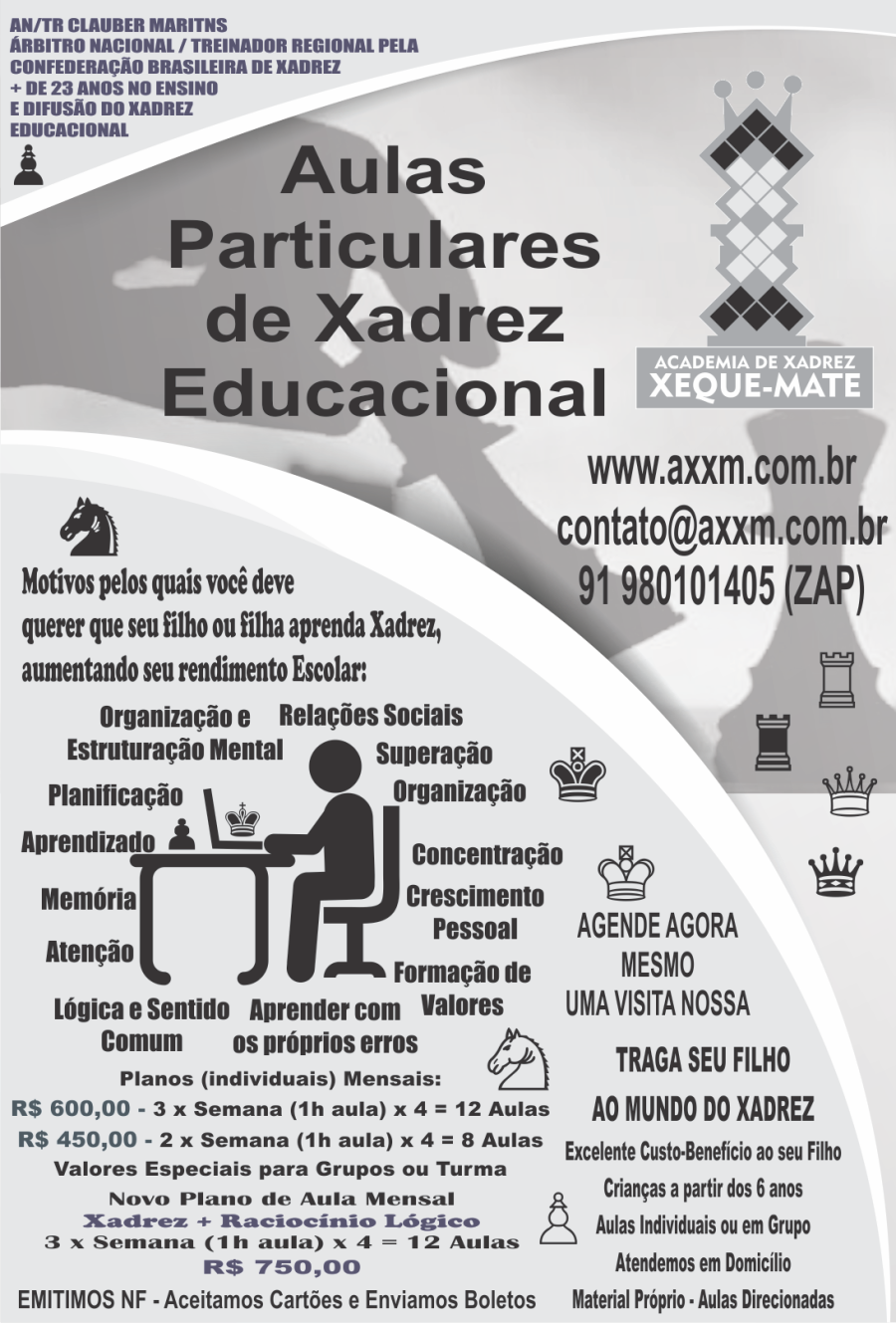 AULAS PARTICULARES DE XADREZ EDUCACIONAL – Professor Clauber Martins